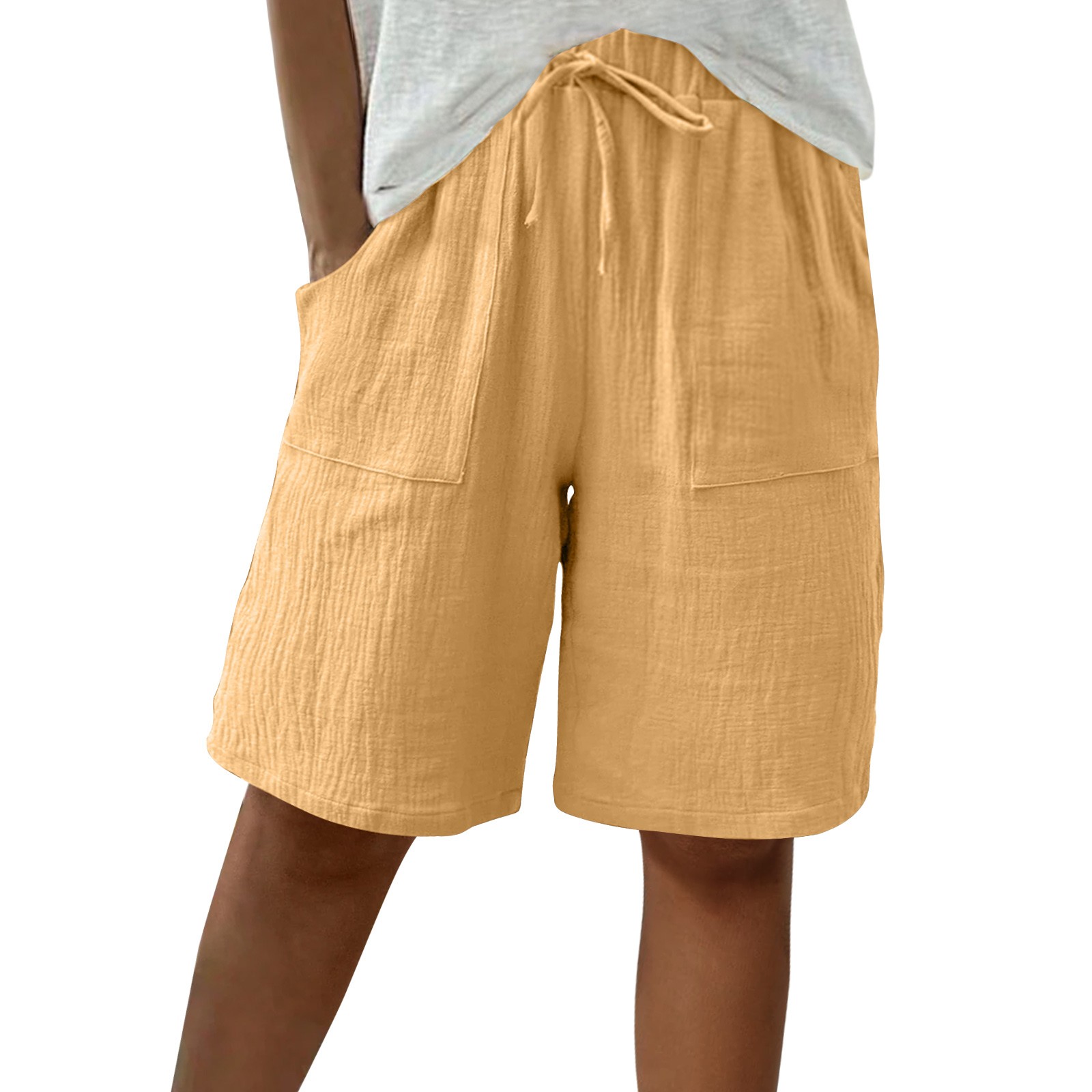 Summer Shorts for Women Knee Length Wide Leg Lightweight High Waisted Lounge Shorts with Pockets
